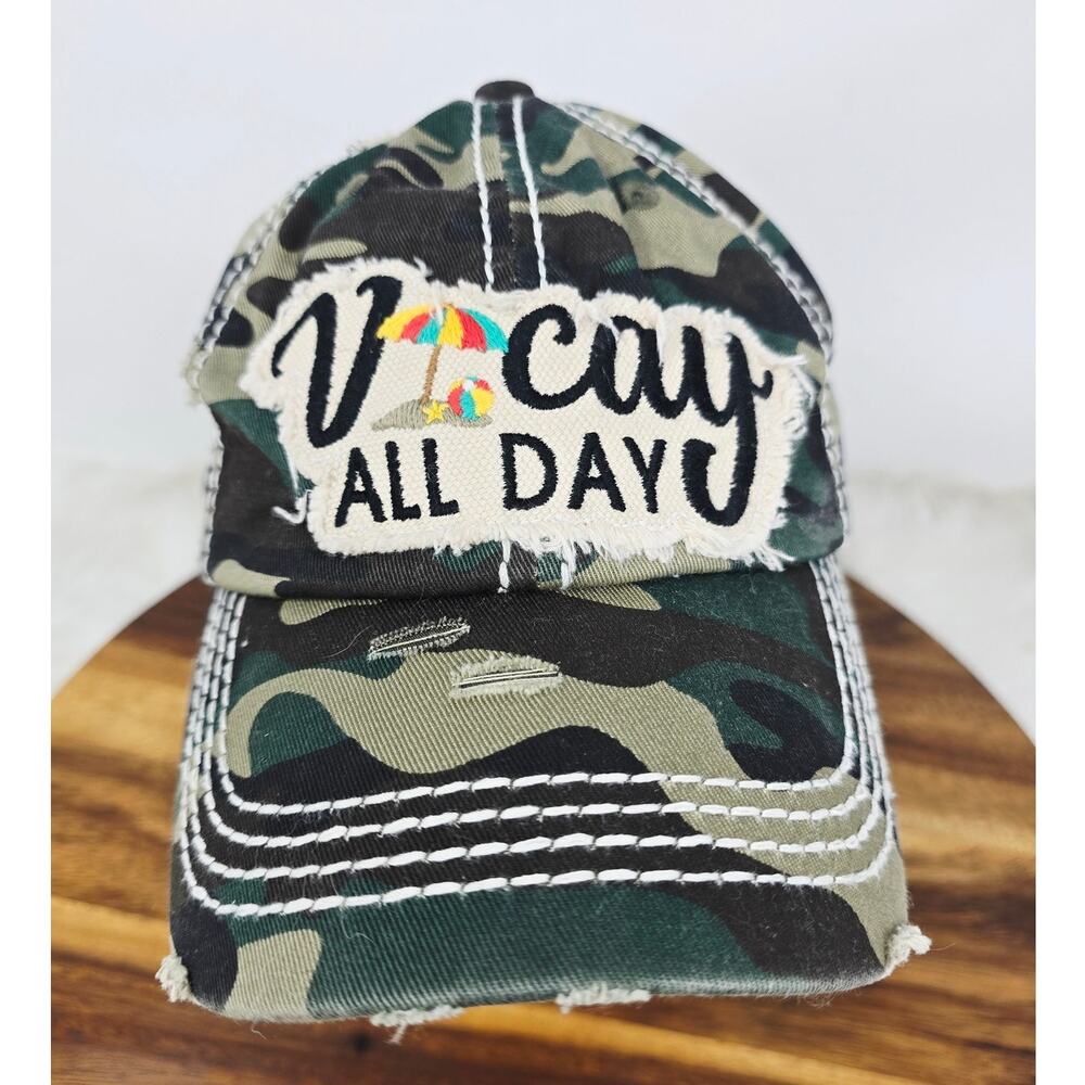 Kbethos Vintage Vacay All Day Beachy Camoflauge Distressed Adult Hat